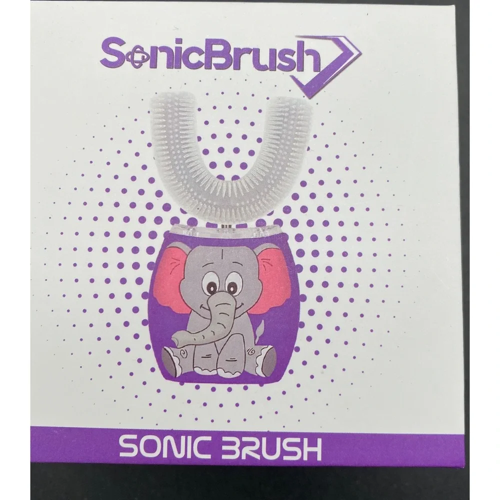 SonicBrush Kids U-Shaped Electric Toothbrush Set Purple Elephant Mint Foam 7pc‎